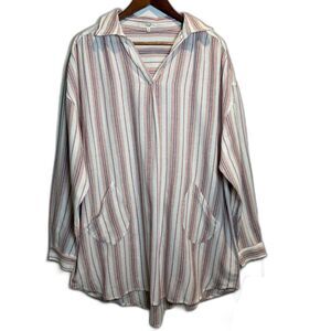 Easel Linen Blend Striped Long Sleeve Tunic Women's Size Large Beachy Boho